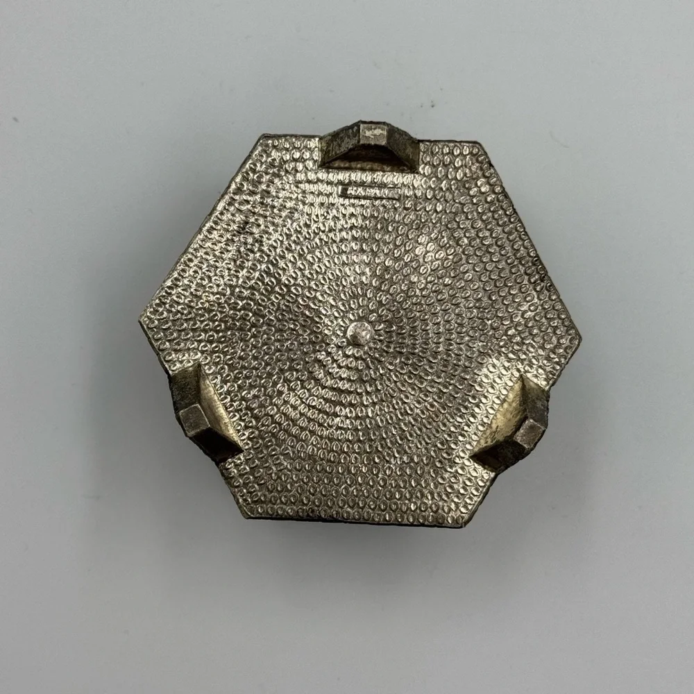 Vintage Farrington Footed Metal Hexagonal Shaped Trinket Box